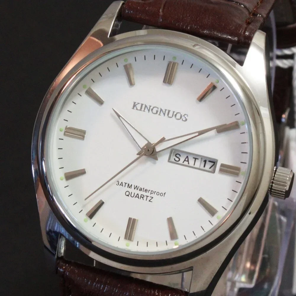 Men's Contemporary Dress Watch Silver Case Brown Leather Watch Strap 40mm - Picture 10 of 12